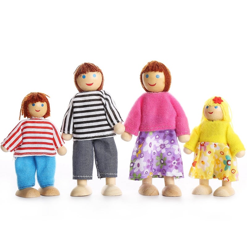 PUCKWAY Lovely Happy Family Dolls Playset Wooden Figures Set of 7 People with Dog for Kids Children Toddlers Dollhouse Pretend Gift - Image 4